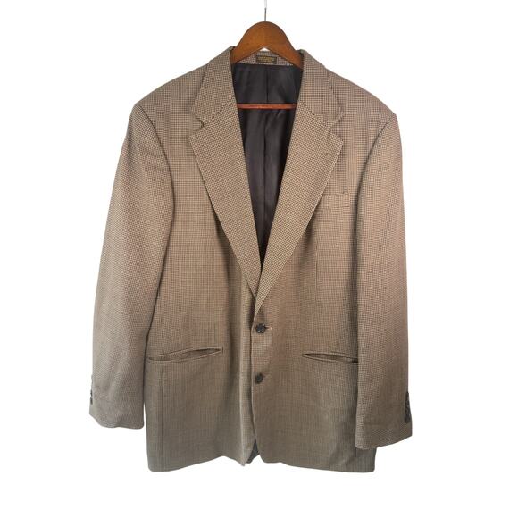Oscar De La Renta Mens 44R Blazer Brown Houndstooth Sport Coat Classic 2-Button - Picture 1 of 8